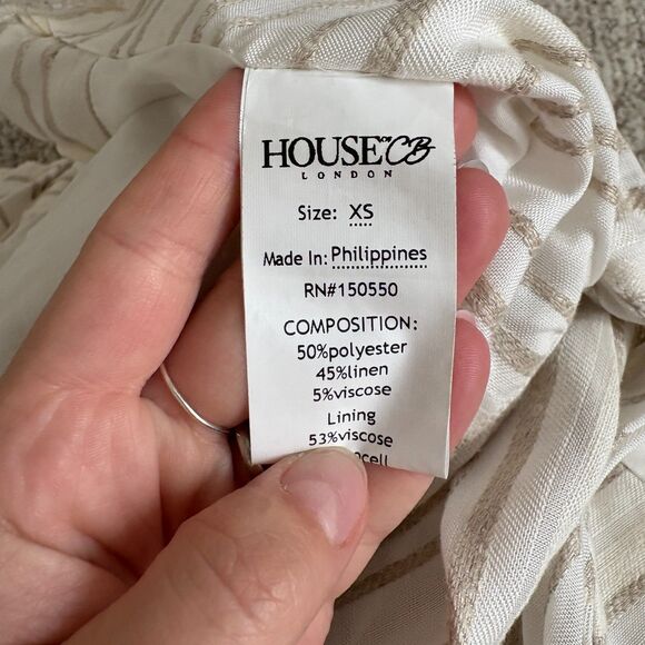 House of CB Linen Blend Striped Ruched Maxi Skirt Ivory Size XS - Picture 8 of 8